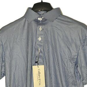 Collars & Co. Semi-Spread Collar Polo Regent Vertical Stripe Sz SM Blue